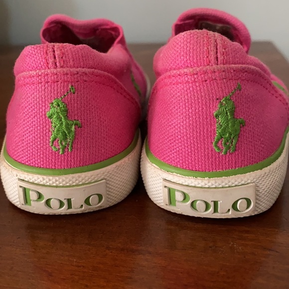 Baby girls Polo Ralph Lauren pony logo girls pink sneakers canvas shoe - Picture 8 of 14